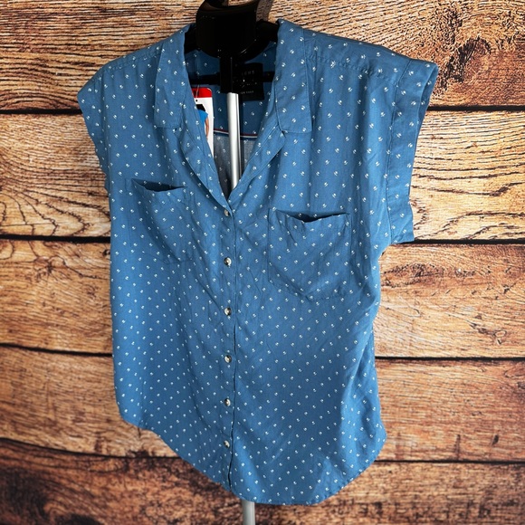 Jachs Blue Button Down Shirt with White flowers - Picture 6 of 11